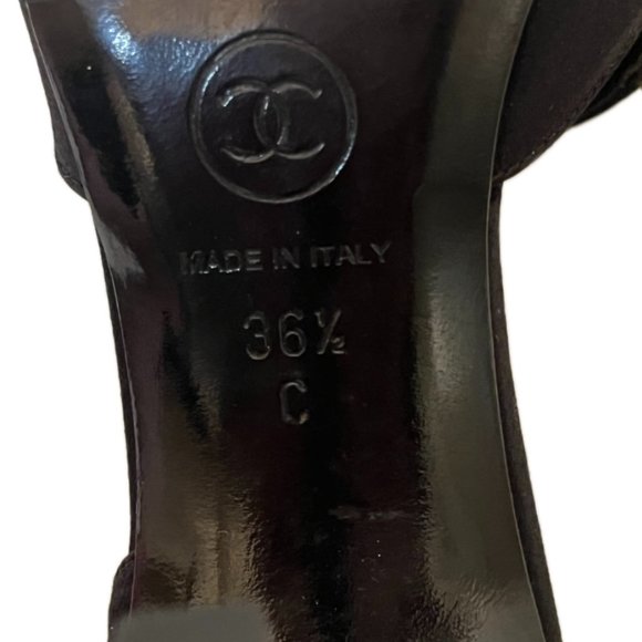 Chanel Black Satin 3.5" heels Gemstone buckle Size 36.5  (US size 6) - Picture 13 of 14
